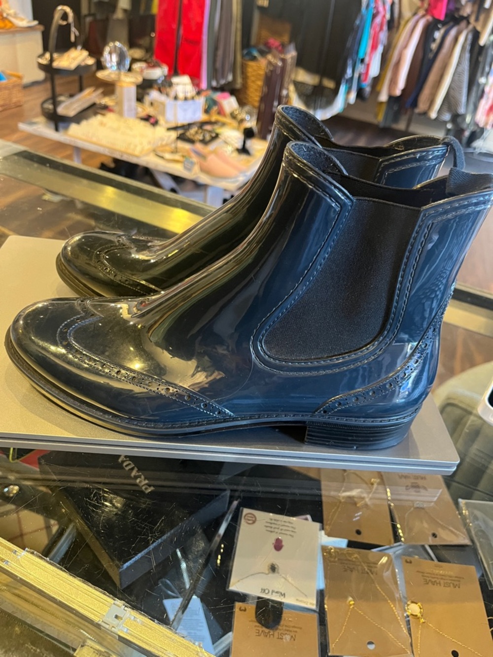 Glossy Black Chelsea Rain Booties